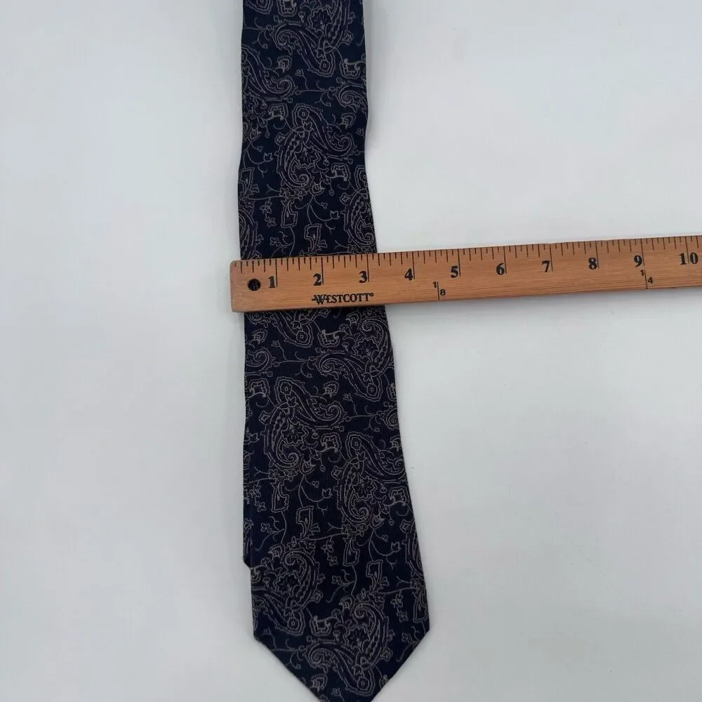 Ferrell Reed Tie All Silk Black Paisley In Cream & Violet VTG Fast Shipping